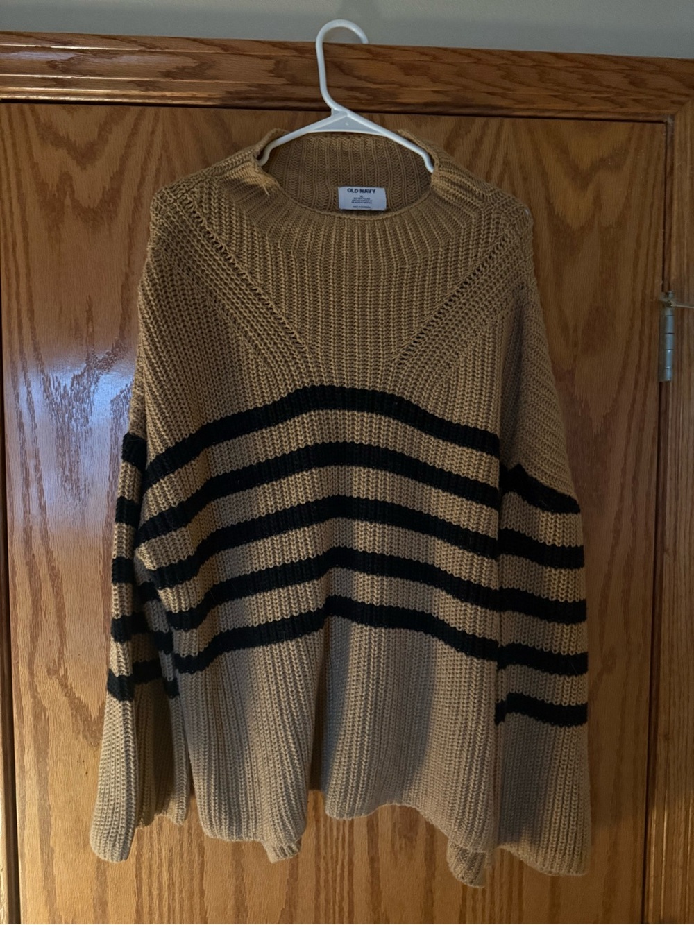 Old Navy Tan & Black Striped Crewneck Sweater